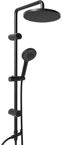 Florenta Regendusche Duschsystem ohne Armatur, Duschset mit Edelstahl Duschstange Duschsäule, ABS Kopfbrause und 4 Strahlarten Handbrause Mattschwarz (D20MB)