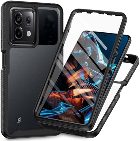 RonRun Kompatibel mit Xiaomi Redmi Note 13 Pro 5G Hülle, 360° Grad vollschutz Stoßfest Handyhülle Transparent Hülle Silikon Bumper Cover mit eingebautem Displayschutz Schwarz