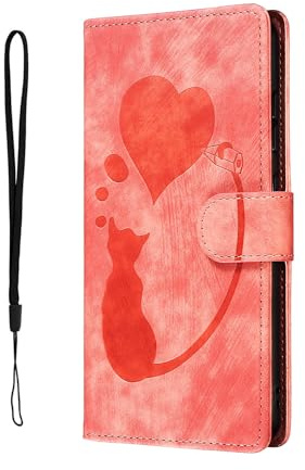 Nodigo-EU Kompatibel für Samsung Galaxy A35 5G Leder Hülle Katze Magnetisch Kickstand mit Kartenfach Muster Motiv Design Hüllen Handyhülle Book Wallet Tasche Case - Rot B