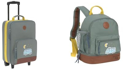 LÄSSIG Kinder Trolley Reisekoffer mit Packriemen und Rollen 18,3 Liter, 46 cm & Kinderrucksack mit Brustgurt Kindergartentasche Kindergartenrucksack 27 cm