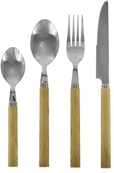 Besteck-Set 16-teilig natur in Holzoptik aus Rostfreiem Stahl/Acryl Landhaus Shabby Chic Look Vintage Nostalgie