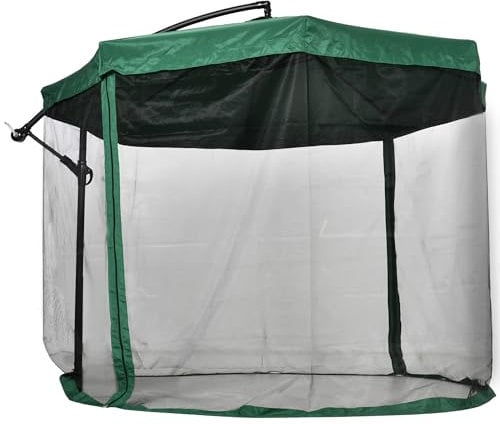 Outsunny Parasol déporté octogonal manivelle rotatif 360 ° avec moustiquaire et pied en croix Ø 295 x 242H cm - vert