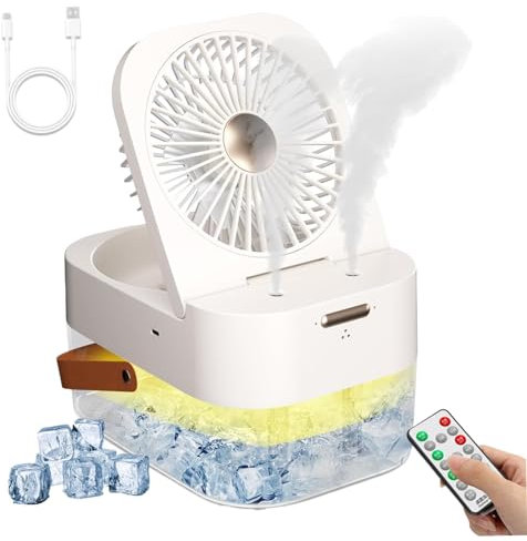 Air acondicionador personal 2.5L Ventilador de nebulización 3 velocidades Ventilador de enfriamiento de control remoto con luz nocturna USB recargable Air acondicionadores portátiles con mango b
