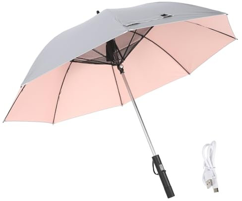 Keenso Parapluie avec Ventilateur, UPF 50+, Parapluie Compact Pliable pour le et la Pluie, pour l'été (Intérieur rose)