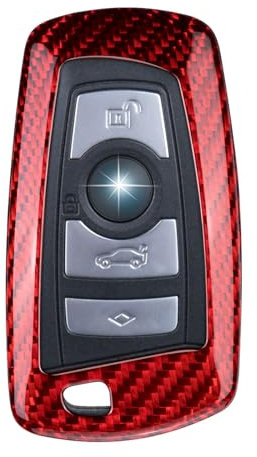 T-carbon Autoschlüssel Hülle Kompatibel mit BMW,Glasfaser schlüsselhülle Kompatibel mit BWM1 2 3 3GT 4 5 5GT 6 7 Series X3 X4 M2 M3 M4 M5 M6 2009-2020 Schlüssel Schutzhülle,rot