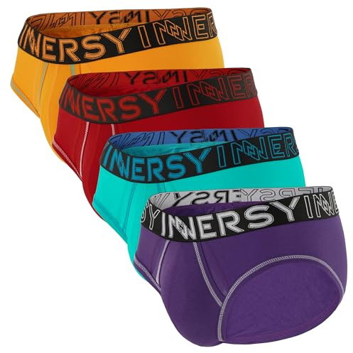 INNERSY Mens Pants Underwear with Dual Pouch, S, Red/Green/Purple/Orange