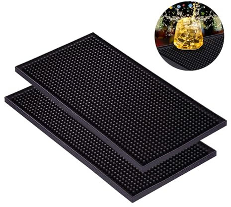 CiciIng Lot de 2 tapis de bar en caoutchouc de 30 x 15 cm - Séchage rapide - Pour bar, cuisine, café, restaurant, comptoir - Noir
