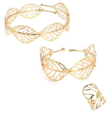 ZENGSING Vergoldete Schmuck-Sets für Frauen Gold Open Bracelet Bangles Boho Oberarm Manschette Armband Armreif Adjustable Ringe Göttin Kostüm Zubehör Set Schmuck Geschenk (Satz B)