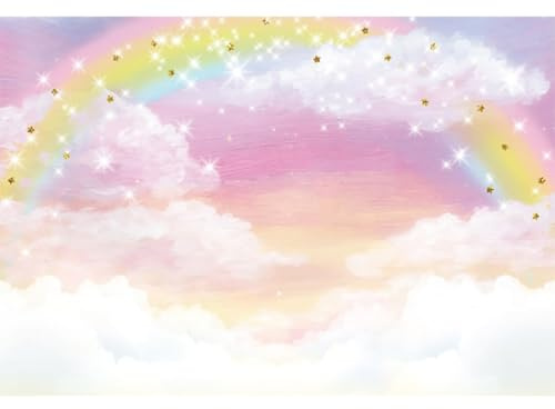 Xiaoterna 2,2x1,5m Himmel Bunte Wolke Hintergrund Regenbogen Sterne Pastell Meer von Wolken Fotografie Hintergrund Geburtstag Party Dekoration Kinder Erwachsene Porträt Fotostudio Requisiten