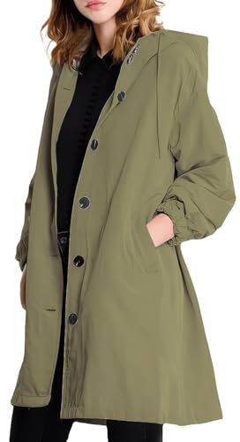 MGizo DtiSpectrum Trench-Coat pour Femme - Veste Coupe-Vent à Capuche à Boutonnage Simple, Manteau Imperméable D'extérieur, Imperméable à Coque Souple pour la Randonnée et les Déplacements