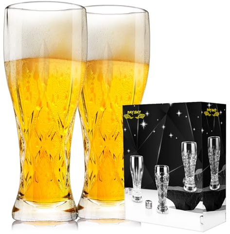 Paysky Pint Beer Glasses Set of 2 – 450ml Tall Clear Drinking Glasses and All Purpose Tumblers – Heavy Base Cocktail, Water, Juice Glass – Pub Style Design for Home Dining, Bars, and Parties
