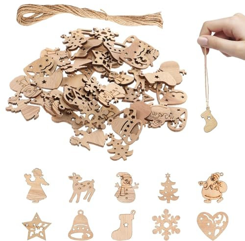 Scinzene 200stk Holz Anhänger Weihnachten, Holzanhänger Weihnachten, Weihnachtsanhänger Holz, Holzdeko Weihnachten, Weihnachtsdeko Zum Basteln, Weihnachtsbaum Deko, Für Weihnachtsbaum DIY Basteln
