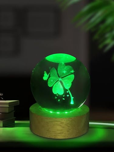 APODESS LED Glücksbringer Kleeblatt Kristallkugel Silvester Glückslicht 3D Viel Glück Nachtlicht Geschenke Neues Jahr USB Neujahrsgeschenke für Weihnachten Prüfung Neuen Zuhause