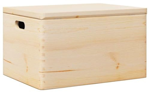 vidaXL wooden storage box with lid/handles - solid pine 40x30x23 cm - versatile ic container for home/office/toy organization