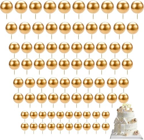 80 Pcs Gold Cake Balls Mini Cupcake Decorations - DIY Insert Toppers for Birthday, Graduation Party