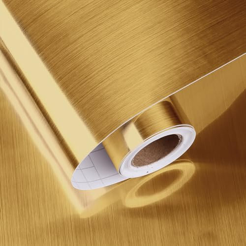 HotDecor Papier Peint Doré Style Métallique Vinyle Papier Adhesif Pour Meuble Cuisine Revêtement Plan De Travail Adhésif Lavable Rouleau Adhesif Decoratif Doré Film Autocollant Meuble 40cm x 200cm