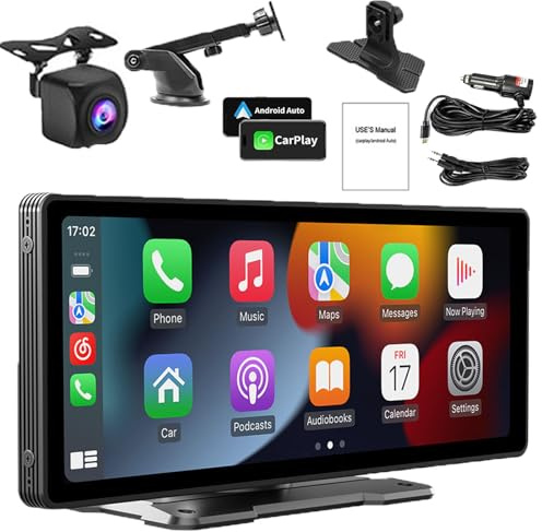 Getcartablet CarTablet Pro Max 2024 Model, 10.26-Inch IPS HD Touch Screen, Portable Carplay & Android Auto Screen, 4K Front + 1080P Rear Backup Camera, Voice Control, Black