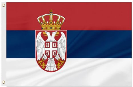 ASUNO Serbien Flagge 90×150 CM, Polyester, Serbisch National Banner mit 2 Messingösen, Doppelseitig, Leuchtende Farben, Farbbeständig, für Garten, Rasen, Patio