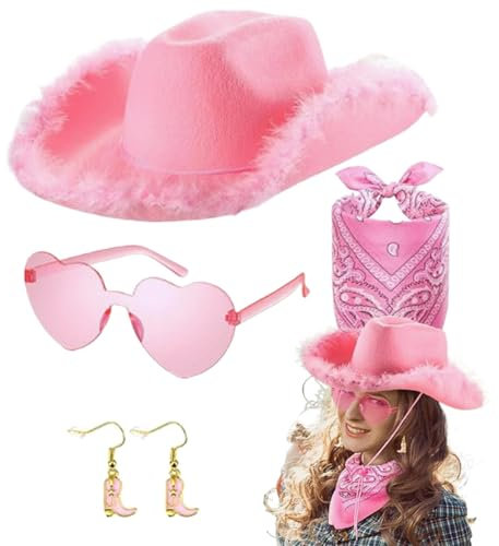 Generisch Damen Rosa Cowboyhut,Rosa Cowgirlhut,4X Damen Erwachsene Cowboy-Kostüm Cowgirl-Hut | Plüsch-Mode-Cowboy-Rollenspielhut, Freundin, Ehefrau, Mutter, Festivalkleidung für Maskerade