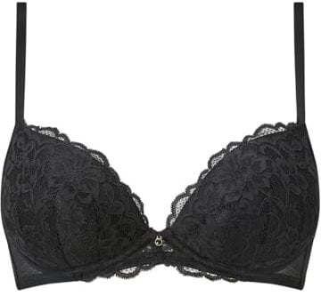 Ann Summers Sexy Lace Padded Plunge Bra, Fuller Bust DD+, A-G Cup, Curve-Enhancing Womens Underwear with Padded Cups & Underwire, Removable Mini Pads for Smaller Sizes, Adjustable Straps Black