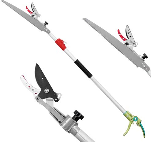 Teleskop Astschere,1,2m-1,8m, ausziehbar, Obstpflücker mit rotierendem Klingenkopf, Teleskop-Schneidgiraffe für frische Äste und Zweige, leichter ausziehbarer Aluminiumgriff für Astschneider