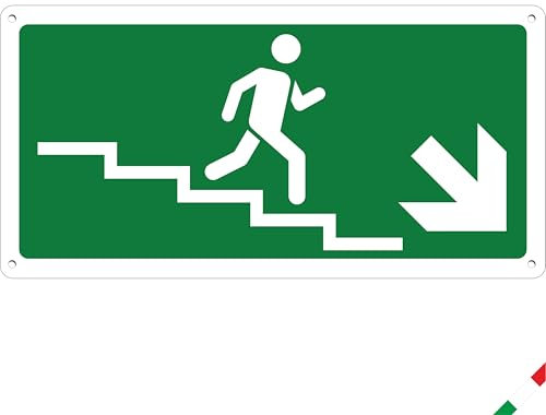 Pubblimania Treppe Abstieg rechts Notausgang | Schild aus Aluminium-Verbundwerkstoff 3 mm außen-innen (rechte Treppe Abstieg, 1 Einheit)