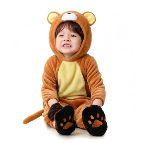 KUKIKUKI Halloween Baby Kostüme Löwe Kleinkind Outfit Säuglinge Kuh Cosplay Plüsch Strampler Set mit Handschuhen Schuhe Kopfbedeckung Dress Up Party