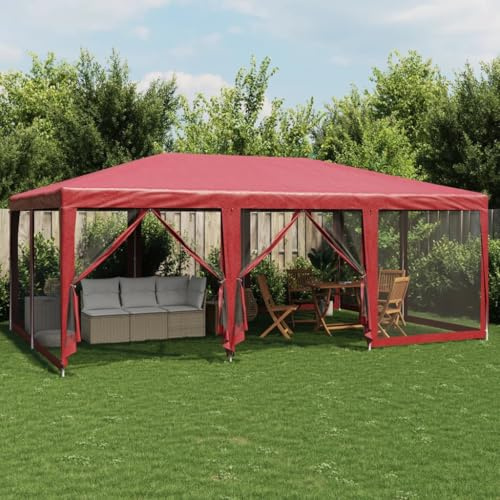 Myheimly Partyzelt mit 10 Mesh-Seitenteilen Rot 6x4 m HDPE