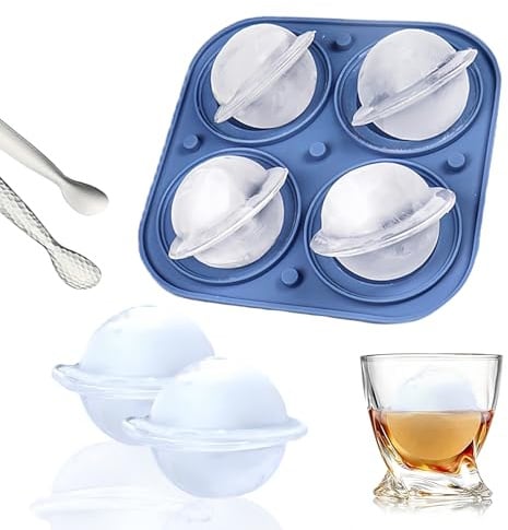 Silikon Eiswürfelform, FainFun 3D Eiskugelform Groß mit Deckel, Wiederverwendbar Eiswürfelform Ball, Eiswürfel Kugel Form, leicht zu lösen, für Eis, Whiskey, Cocktail, Saft (1, Blau 4)