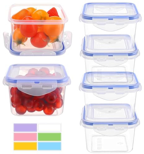 Confezione da 6 contenitori per alimenti quadrati con chiusura a clip, con coperchio, ermetici da 430 ml, piccoli contenitori per la preparazione di pasti e snack, contenitori in plastica impilabili