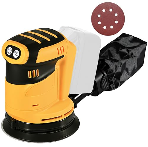 Cordless Random Orbital Sander, 5 Inch Electric Palm Sander Tool Fits DeWalt 20V Battery, 6 Speed Max 25,000RPM with Dust Collector for Woodworking Metal Plastic