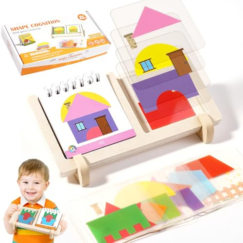 Guopai Gioco Educativo Montessori 3+ Anni, Puzzle Logico Casa, 60 Sfide Progressive, Pensiero Spaziale e Geometrico, Gioco in Legno per Bambini e Bambine