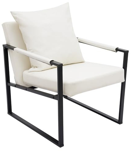 QIERF Balkonsessel Loungesessel Gepolsterter Sessel mit Metallrahmen, 130kg Tragfähigkeit 59x65x80cm Abnehmbares Kissen für Wohnzimmer, Büro, Schlafzimmer, Gästezimmer, Balkon (Weiß)