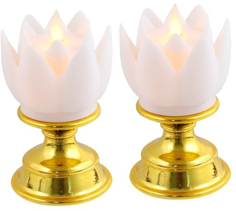 Gatuida 2 Stück LED Lotusblume Kerzenlampen Rauchfreie Buddha Lampen für Schrank und Wohnraumbeleuchtung Langlebige Realistische Blütenlichter für Buddhistische Dekoration und Hausaltar