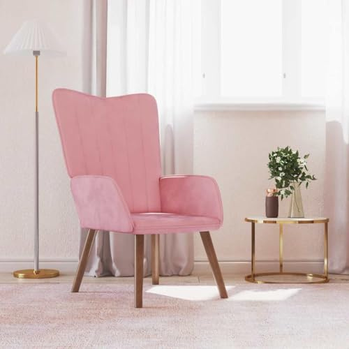 Qnhdfrt Fauteuil de relaxation en velours rose - 61,5 x 69 x 95,5 cm - Vintage - Avec cadre en acier et pieds en bois massif - Confortable - Pour salon, chambre à coucher, balcon ou coiffeuse
