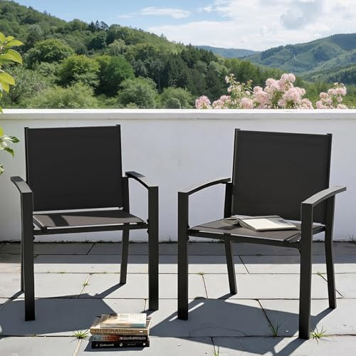 UDPATIO Gartenstühle Stapelbar 2er Set, Gartenstuhl Hochlehner, Balkonstuhl Wetterfest, Stapelstühle, Terrassenstühle Wetterfest 160kg Belastbar, Garten Stühle für Balkon, Terrasse, Anthrazit