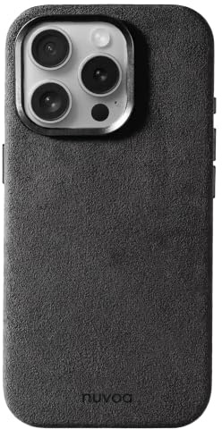 Alcantara Case for iPhone 16 Pro Max, Original Italian Alcantara, Handmade Premium Mobile Phone Case with Magnetic Qi Charging, Minimalist Case, Ultra Slim and Lightweight - Space Grey