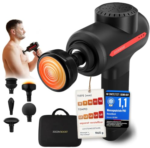 PRO Massagepistole mit Wärmefunktion NOTE 1,1 Massage Pistole mit verstellbarer Massagetiefe - Massage Gun Massagegerät für Rücken Nacken Faszien - Faszienpistole Muskelpistole für Sportler