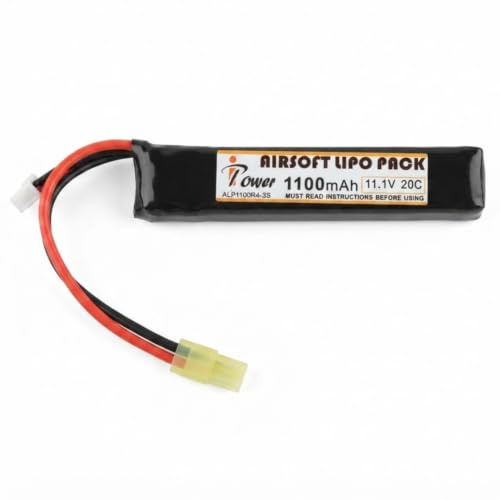 AirsoftManiacs Batería LiPo Stick 7.4V 1100mAh 20C para Airsoft Ipower | Compatible con Réplicas AEG Tipo M4 con Culata de Tubo, Guardamanos y Conector Mini Tamiya Hembra
