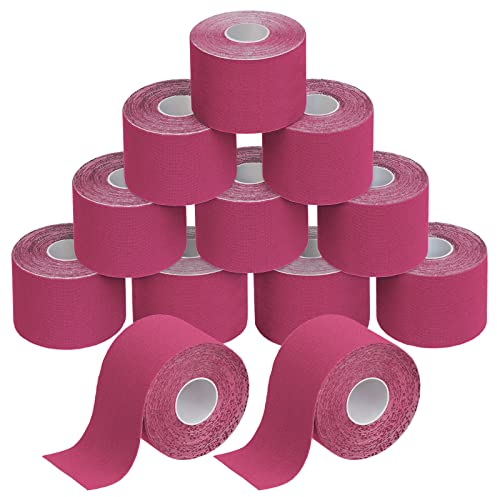 BB Sport 12 Rollen Kinesiologie Tape 5 cm x 5 m Viele Farben E-Book Anwendungsbroschüre Physio Tape Set Elastisch Wasserfest Muskelstraffende Bänder, Farbe:pink
