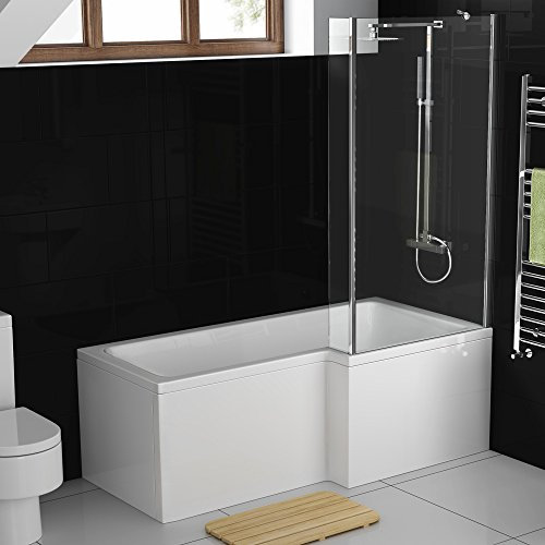 1700 mm Right Hand L-Shaped Modern Shower Bath with Glass Shower Screen + Panel BL216