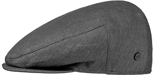 LIERYS Inglese Leinen Flatcap Herren - Flat Cap Made in Italy - Schiebermütze aus Leinen und Baumwolle - Sommermütze im Denim-Look - Mütze Frühjahr/Sommer schwarz 55 cm