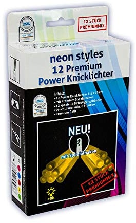 12 Premium Power Knicklichter - Gelb - Spezial Haken Neon Ultra Hell NEU