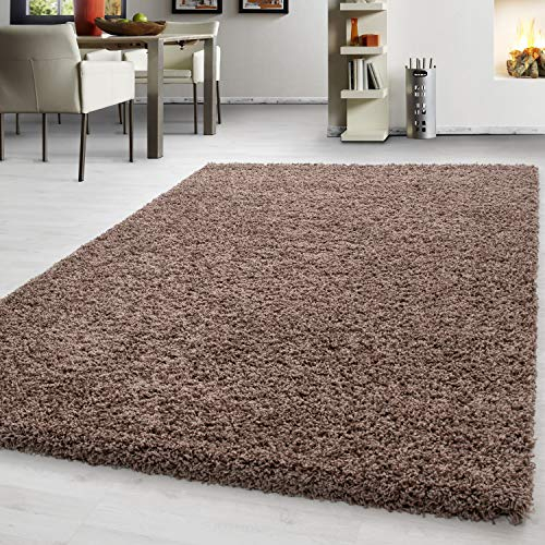 Teppium Moderner Hochflor Teppich Wohnzimmer 160x230 cm Mokka - Shaggy Flauschiger Teppich, Extra Weich, Pflegeleicht und Einfarbig - für Schlafzimmer, Küche und Esszimmer