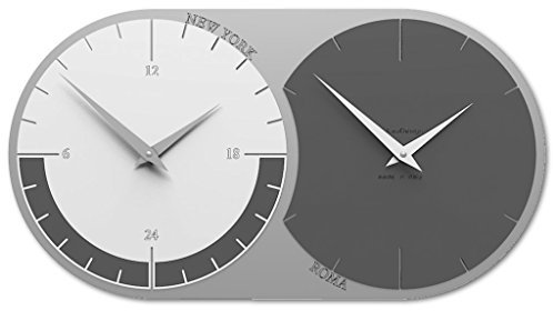 CalleaDesign 73 cm Wanduhr mit 2 Zeitzonen zum Anpassen von Quarzgrau