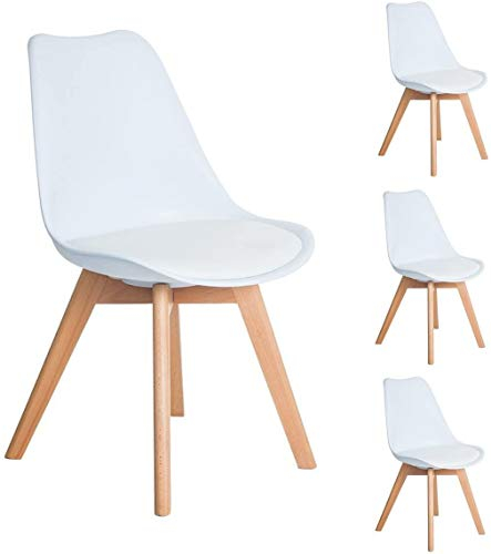 H.J WeDoo Set von 4 Esszimmerstuhl mit hölzernen Metallbeine Küche Stühle für ESS - und Wohnzimmer Stühle, Weiß