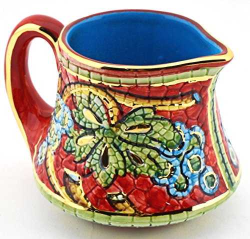 ART ESCUDELLERS LECHERA Multicolor en Ceramica Pintada a Mano con Oro de 24K, Decorado al Estilo BIZANTINO Rojo. 11cm x 9cm x 8cm