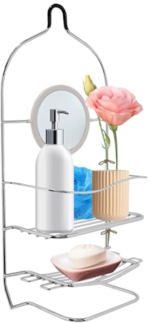 ASAB Bathroom Shower Caddy with Mirror Chrome Bathroom Organiser Easy to Clean Stand Shower Caddy Corner Rack Storage Strong Chrome Plated Iron Wire Rust Resistant Shower Caddy Storage Toiletries
