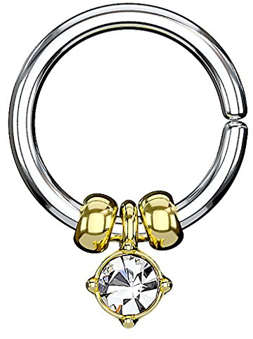 Piercingfaktor Piercing Ring Continuous Tribal mit Opal Ohr Nase Lippe Brust Intim Septum Tragus Helix mit Kristall Anhänger Gold 1,0mm x 8mm