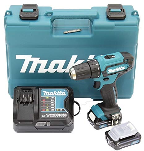Makita DF333DSAE Akku-Bohrschrauber 12 V max. / 2,0 Ah, 2 Akkus + Ladegerät im Transportkoffer, Schwarz, Blau